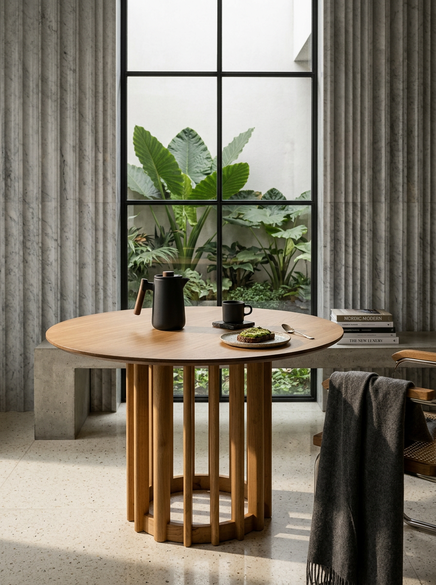 
Tavolo da pranzo rotondo di design in legno massello „Barlet“ Ø 120 cm - Rovere Naturale