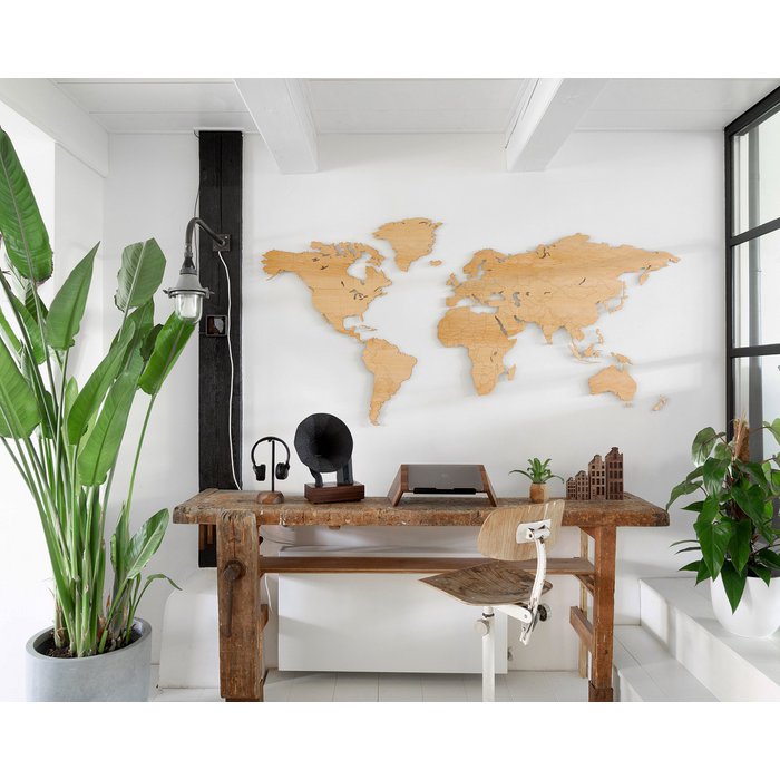 
Design Wall Object "Wooden World Map" - 216 x 108 cm / Maple wood