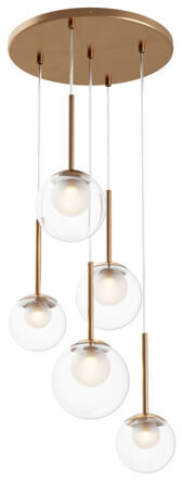 Height-adjustable hanging lamp "Basic Form" 5-light, gold/transparent