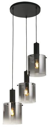 Dimmbare Design Pendellampe „Denmark“, 3-flammig - Schwarz/Rauchglas