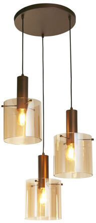 Dimmbare Design Pendellampe „Denmark“, 3-flammig - Mocca/Amber