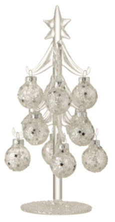 Glass Christmas Tree with Balls - Silver/Transparent 21 cm