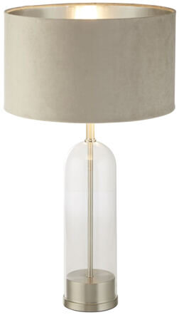 Elegante Design Tischlampe „Oxford“, Taupe/Silber