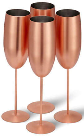set of 4 stainless steel shatterproof champagne glasses "Steel Roségold matte", 285 ml