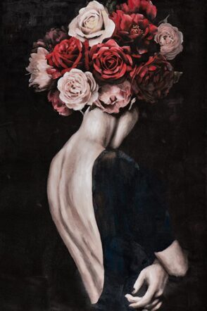 Hand painted art print "Beauty with roses wig" 80 x 120 cm