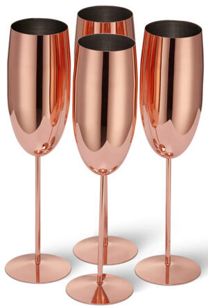 set of 4 stainless steel shatterproof champagne glasses "Steel Roségold Glossy", 285 ml