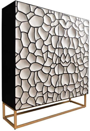 Massivholz Design Highboard „Vulcan Mosaik“, 100 x 120 cm - Weiss/Schwarz