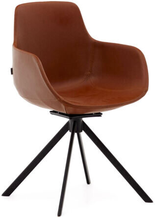 Swivel design dining chair "Tissy" with armrests - faux leather cognac