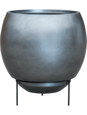 Metallic Silver Leaf Globe Elevated" flower pot with stand Ø 48 / height 45 cm - Ice Blue Matt