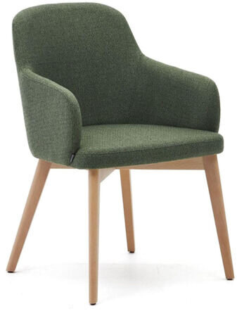 Nunido" designer dining chair with armrests - chenille green/natural