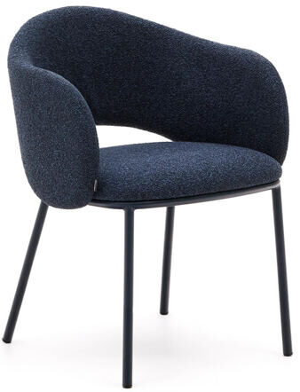 Design dining chair "Mainno" with armrests - chenille dark blue