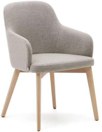 Nunido" designer dining chair with armrests - chenille taupe/natural