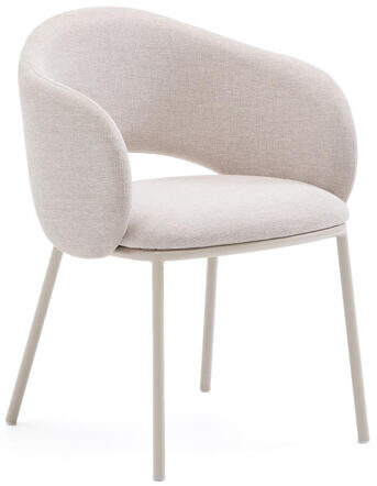 Design dining chair "Mainno" with armrests - textured fabric beige