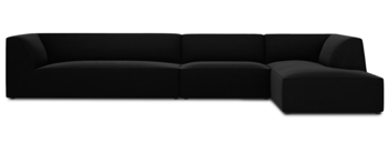 canapé d'angle 5 places "Sao" 366 x 180 cm, recouvert de velours - Noir