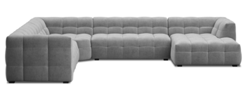 Large panoramic corner sofa "Vesta" with velvet cover gray