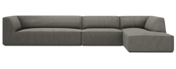 5 seater corner sofa "Sao" 366 x 180 cm, with corduroy cover - light gray
