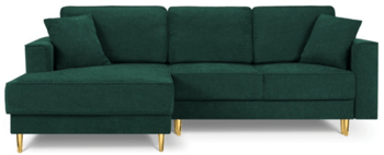 Design corner sofa "Dunas" with textured fabric emerald green and sleep function