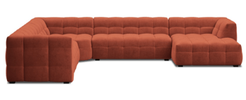 Large panoramic corner sofa "Vesta" with velvet cover Coral