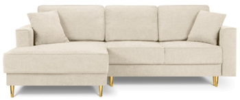 Design corner sofa "Dunas" with textured fabric beige and sleep function
