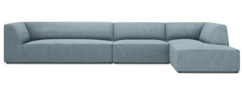 5 seater corner sofa "Sao" 366 x 180 cm, with corduroy cover - light blue
