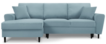 Design corduroy sofa "Moghan" light blue with sleep function