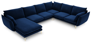 Large design U velvet sofa "Elio" 337 x 244 cm - royal blue
