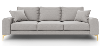 4 seater design sofa "Madara" with textured fabric - light gray / gold
