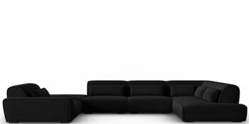 Grosses 7-Sitzer Design Panorama Sofa „Lina“, Samtbezug Schwarz