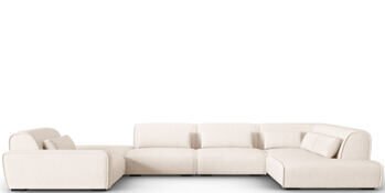 Grosses 7-Sitzer Design Panorama Sofa „Lina“, Strukturstoff Light Beige