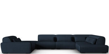 Grosses 7-Sitzer Design Panorama Sofa „Lina“, Strukturstoff Dunkelblau