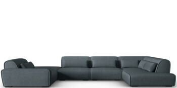 Grosses 7-Sitzer Design Panorama Sofa „Lina“, Strukturstoff Blaugrau