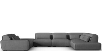 Grosses 7-Sitzer Design Panorama Sofa „Lina“, Strukturstoff Grau