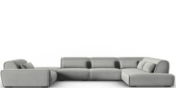 Grosses 7-Sitzer Design Panorama Sofa „Lina“, Samtbezug Grau