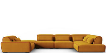 Grosses 7-Sitzer Design Panorama Sofa „Lina“, Samtbezug Gold/Terracotta