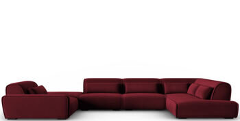 Grosses 7-Sitzer Design Panorama Sofa „Lina“, Samtbezug Burgund