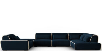 Grosses 7-Sitzer Design Panorama Sofa „Lina“, Samtbezug Königsblau/Light Beige