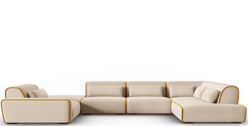 Grosses 7-Sitzer Design Panorama Sofa „Lina“, Samtbezug Light Beige/Gold