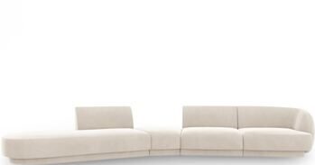 7-Sitzer Design Sofa „Miley“ mit abgerundeter Form und Ottomane links - Samtbezug