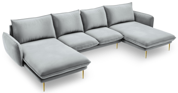 Design U velvet sofa "Emilia" 350 x 170 cm - light gray