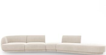 7-Sitzer Design Sofa „Miley“ mit abgerundeter Form und Ottomane rechts - Samtbezug