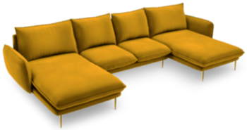 Design U velvet sofa "Emilia" 350 x 170 cm - mustard yellow