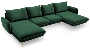 Design U velvet sofa "Emilia" 350 x 170 cm - emerald green
