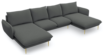 Design U-sofa "Emilia" 350 x 170 cm - textured fabric dark gray