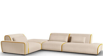 6-Sitzer Design Ecksofa „Lina“, Samtbezug Light Beige/Gold