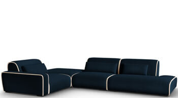 6-Sitzer Design Ecksofa „Lina“, Samtbezug Königsblau/Light Beige