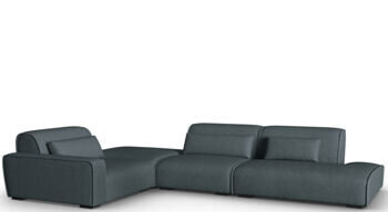 6-Sitzer Design Ecksofa „Lina“ mit Ottomane, Strukturstoff Blaugrau