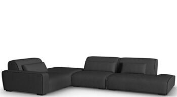 6-Sitzer Design Ecksofa „Lina“ mit Ottomane, Strukturstoff Dunkelgrau