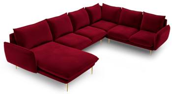 Large design U velvet sofa "Emilia" - dark red