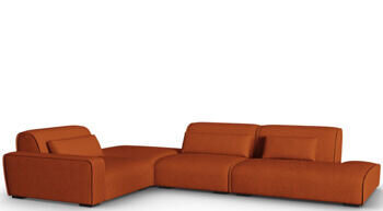 6-Sitzer Design Ecksofa „Lina“ mit Ottomane, Strukturstoff Terracotta