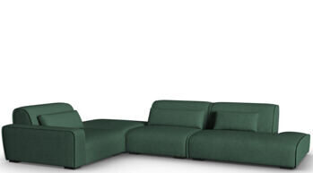 6-Sitzer Design Ecksofa „Lina“ mit Ottomane, Strukturstoff Grün